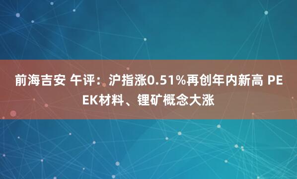 前海吉安 午评：沪指涨0.51%再创年内新高 PEEK材料、锂矿概念大涨